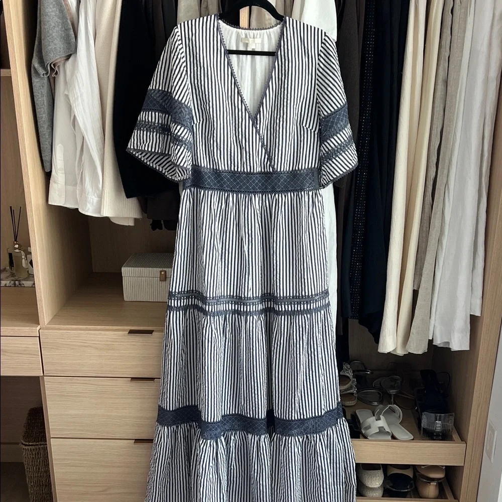 Jonathan Simkhai Navy and White Striped Maxi Dress Size M - Picture 2 of 9